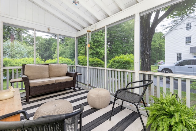 2 Middle Ln, Simsbury, CT 06070 - sunroom with vaulted ceiling, an outdoor living space, and view of scattered trees