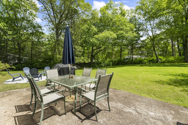 15 Ridgewood Dr, Monroe, CT 06468 - view of patio / terrace featuring outdoor dining area, area for grilling, and view of wooded area
