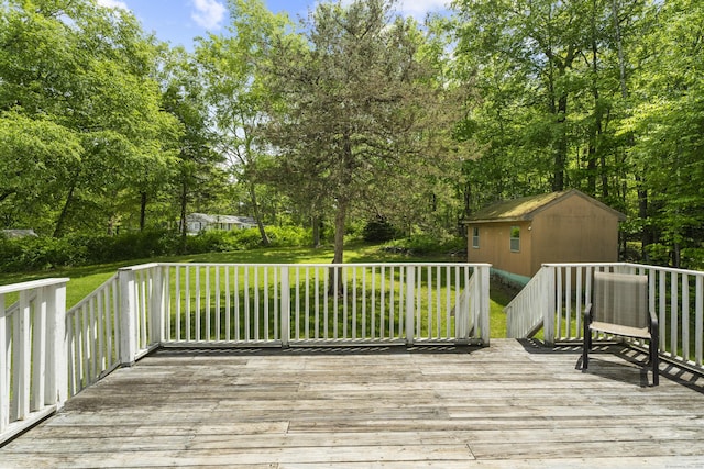 15 Ridgewood Dr, Monroe, CT 06468 - deck with an outdoor structure, a yard, and view of wooded area