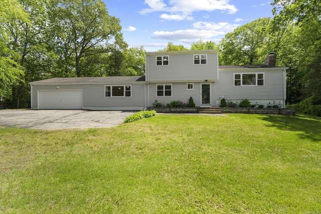 15 Ridgewood Dr, Monroe, CT 06468 - split level home featuring a chimney, a garage, a front yard, and concrete driveway