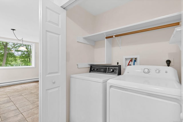 2 Lakeview Cir E, Lyme, CT 06357 - washroom with washer and clothes dryer, a baseboard radiator, and light tile patterned floors