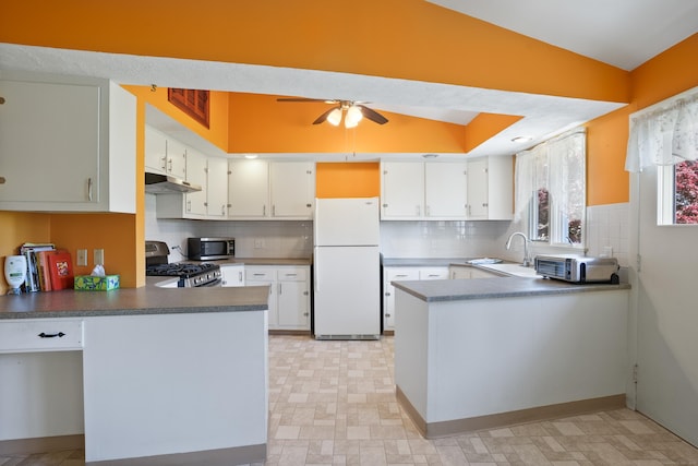 101 Rosengarten Dr, Waterbury, CT 06704 - kitchen with appliances with stainless steel finishes, a sink, under cabinet range hood, and a peninsula