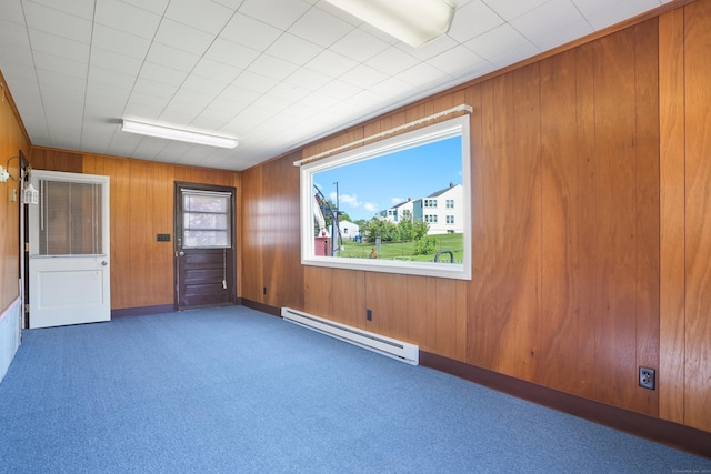 101 Rosengarten Dr, Waterbury, CT 06704 - carpeted spare room featuring baseboard heating, wooden walls, and baseboards