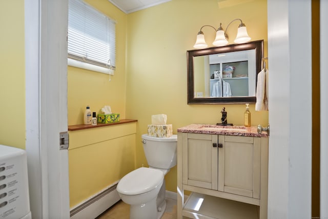 101 Rosengarten Dr, Waterbury, CT 06704 - bathroom with baseboard heating, vanity, toilet, and tile patterned floors