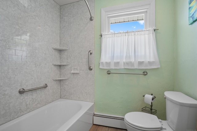 101 Rosengarten Dr, Waterbury, CT 06704 - bathroom with baseboard heating, toilet, and shower / tub combination