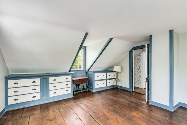 538 Scotland Rd, Norwich, CT 06360 - additional living space with dark wood-style flooring, vaulted ceiling, and baseboards