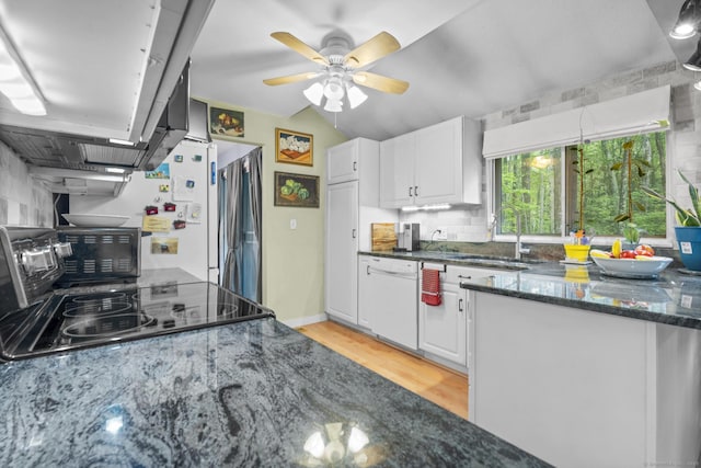 9 Lower Commons Unit 9, Woodbury, CT 06798 - kitchen with a sink, dishwasher, white cabinets, electric stove, and light wood finished floors