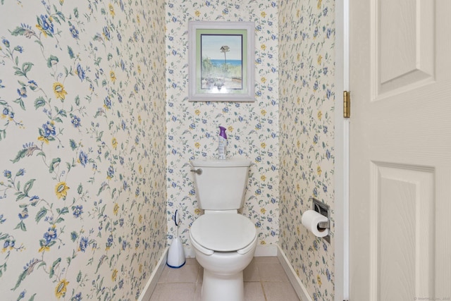 9 Lower Commons Unit 9, Woodbury, CT 06798 - bathroom featuring wallpapered walls, baseboards, toilet, and tile patterned flooring