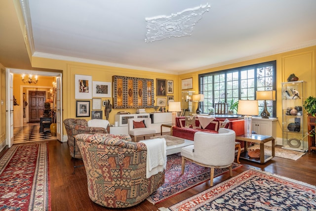 182 Fern St Apt 4, West Hartford, CT 06119 - living area featuring a chandelier, wood finished floors, and crown molding