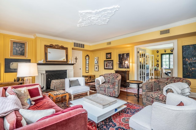 182 Fern St Apt 4, West Hartford, CT 06119 - living area featuring ornamental molding, wood finished floors, and a fireplace with flush hearth