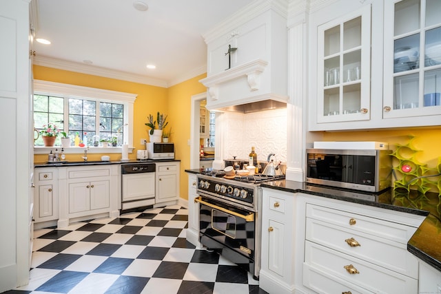 182 Fern St Apt 4, West Hartford, CT 06119 - kitchen with gas stove, paneled dishwasher, dark floors, stainless steel microwave, and white microwave