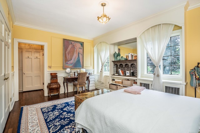 182 Fern St Apt 4, West Hartford, CT 06119 - bedroom featuring ornamental molding, dark wood-style floors, and multiple windows
