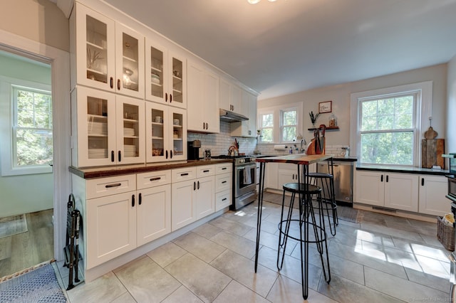 21 Elm St, Southington, CT 06479 - kitchen featuring stainless steel appliances, under cabinet range hood, and white cabinets