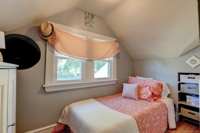 21 Elm St, Southington, CT 06479 - bedroom with lofted ceiling, wood finished floors, and a baseboard radiator