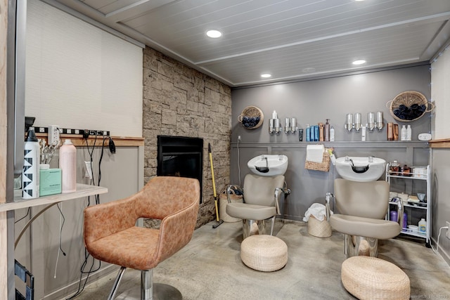 21 Elm St, Southington, CT 06479 - living room with concrete floors, recessed lighting, and a fireplace