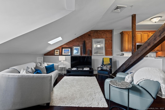 461 Bank St Unit 410, New London, CT 06320 - living room featuring lofted ceiling, dark wood-style floors, and a skylight