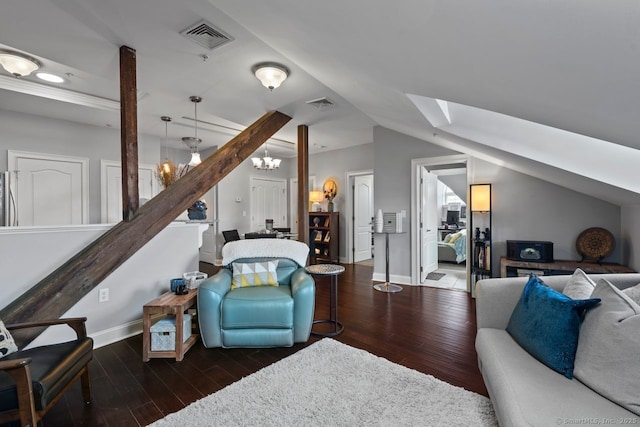 461 Bank St Unit 410, New London, CT 06320 - living area with a chandelier, wood finished floors, baseboards, a skylight, and lofted ceiling