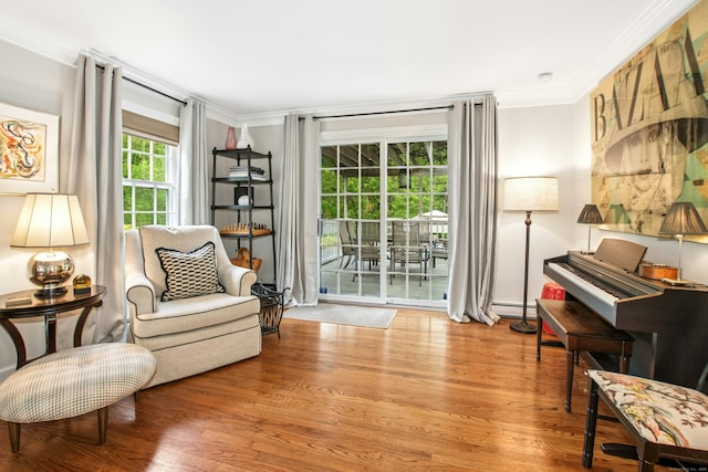 19 Pheasant Ridge Rd, Redding, CT 06896 - sitting room with ornamental molding, wood finished floors, and a baseboard heating unit