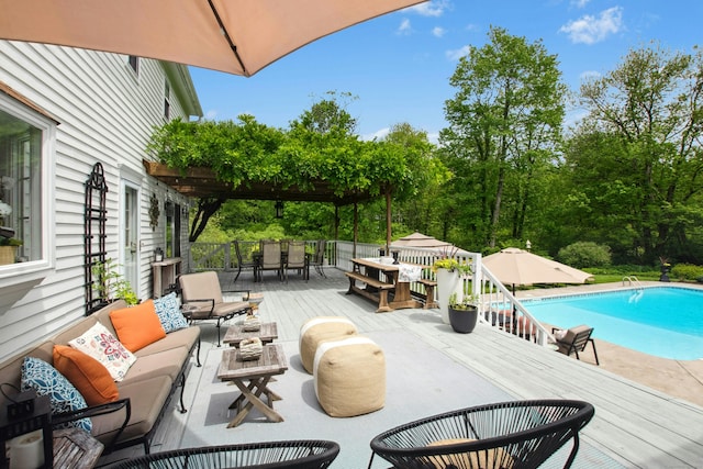 19 Pheasant Ridge Rd, Redding, CT 06896 - deck featuring outdoor dining space, an outdoor living space, and an outdoor pool