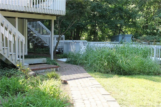 3 Abbey Ln, Shelton, CT 06484 - view of yard featuring stairs and a deck