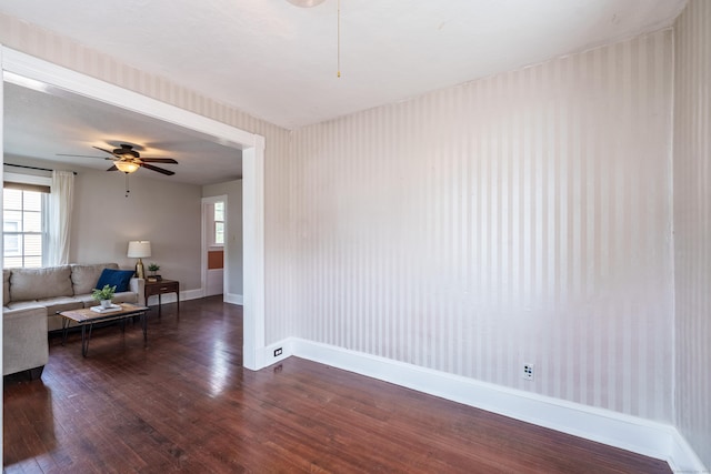 36 Whiton St, Windsor Locks, CT 06096 - living room with wood-type flooring, baseboards, a ceiling fan, and plenty of natural light