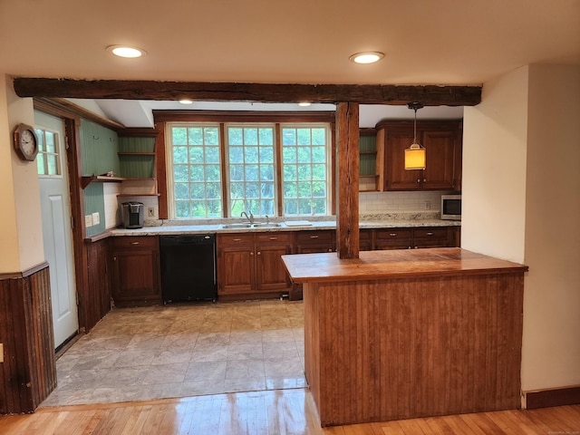749 W Rd, Salem, CT 06420 - kitchen featuring black dishwasher, open shelves, a sink, tasteful backsplash, and recessed lighting