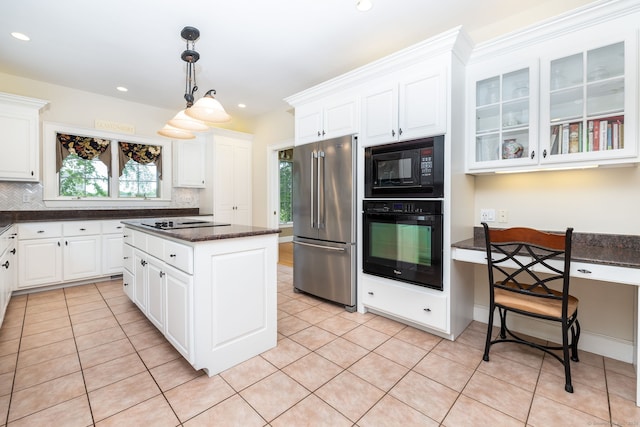 66 Great Pond Rd, Glastonbury, CT 06073 - kitchen with black appliances, tasteful backsplash, white cabinetry, plenty of natural light, and recessed lighting