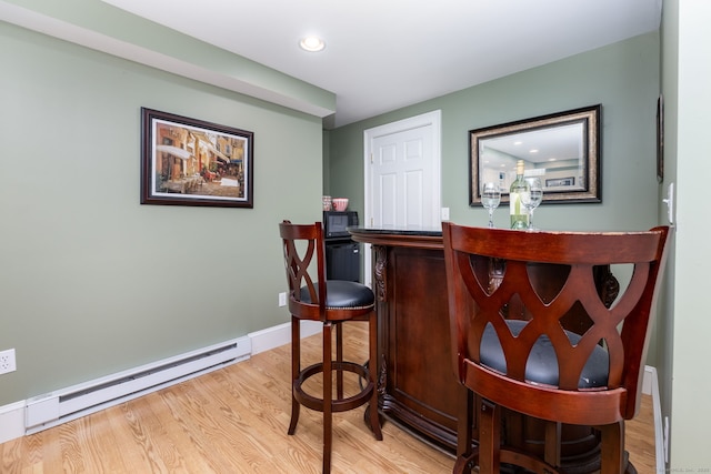 66 Great Pond Rd, Glastonbury, CT 06073 - bar featuring a baseboard heating unit, light wood-style floors, recessed lighting, and baseboards