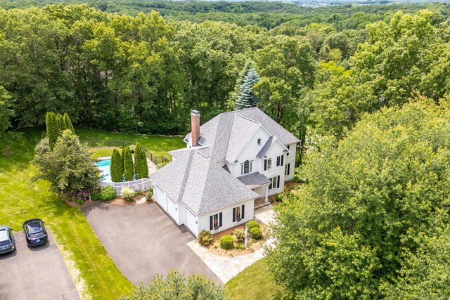 66 Great Pond Rd, Glastonbury, CT 06073 - aerial view of property and surrounding area with a heavily wooded area and a pool area