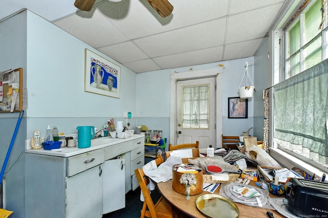 400 E Ave, Bridgeport, CT 06610 - dining room featuring a drop ceiling and a ceiling fan