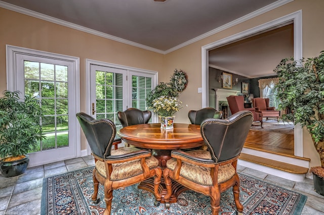 16 Black Rock Tpke, Redding, CT 06896 - dining room featuring plenty of natural light, ornamental molding, stone tile floors, and baseboards