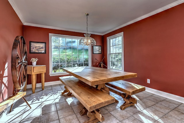 16 Black Rock Tpke, Redding, CT 06896 - dining space with baseboards, healthy amount of natural light, crown molding, a chandelier, and stone tile floors