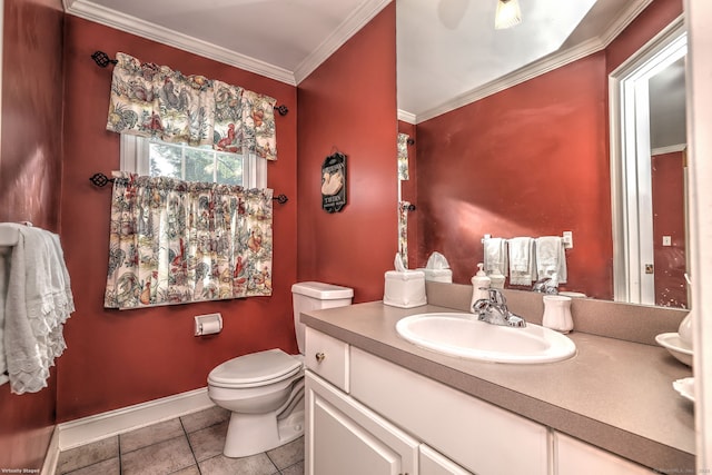 16 Black Rock Tpke, Redding, CT 06896 - half bath with ornamental molding, tile patterned flooring, toilet, and vanity