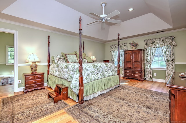 16 Black Rock Tpke, Redding, CT 06896 - bedroom with wood finished floors, crown molding, recessed lighting, a raised ceiling, and baseboards