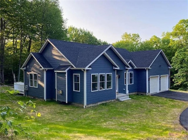 LOT5 Ratlum Mountain Rd, Barkhamsted, CT 06063 - view of front facade with driveway, a front lawn, a garage, and roof with shingles