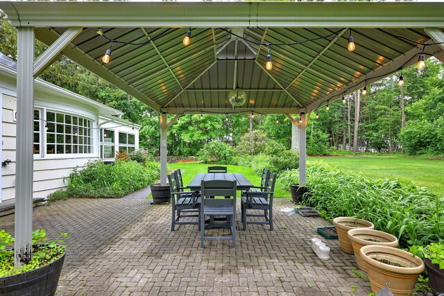 691 Buttonball Rd, Orange, CT 06477 - view of patio / terrace with a gazebo and outdoor dining space