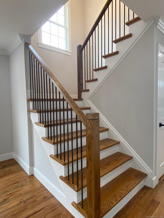 285 Alba Ave, Bridgeport, CT 06606 - stairway with wood finished floors and crown molding