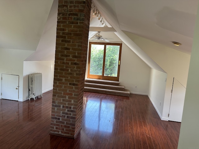 1666 Ridge Rd, North Haven, CT 06473 - bonus room featuring radiator, hardwood / wood-style flooring, lofted ceiling, and a ceiling fan