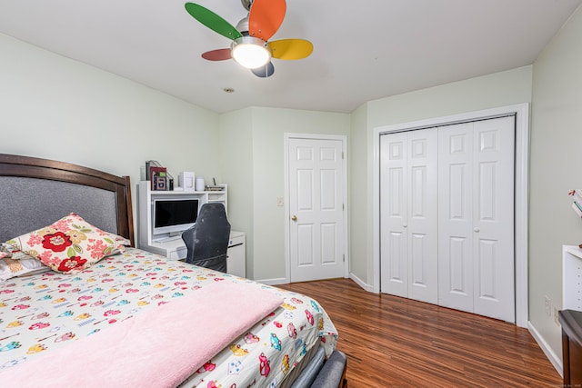 92 Blakeslee Ave, North Haven, CT 06473 - bedroom with wood finished floors, a closet, baseboards, and ceiling fan