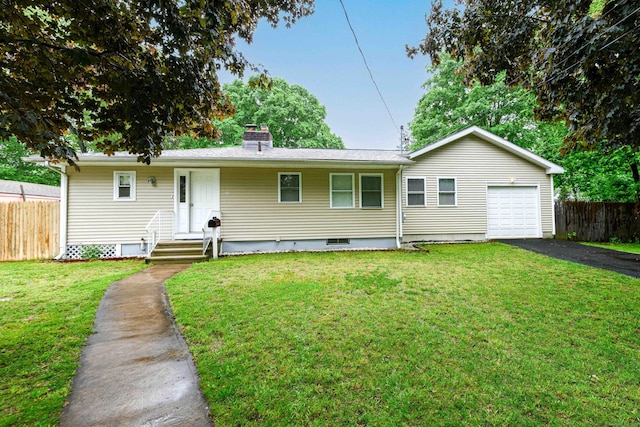 92 Blakeslee Ave, North Haven, CT 06473 - view of front of home with an attached garage, asphalt driveway, a chimney, and entry steps