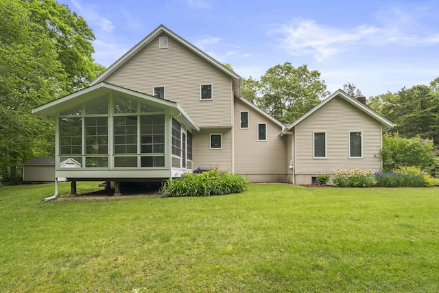 21 Corrina Ln, Salem, CT 06420 - back of house with a lawn, a sunroom, and a chimney