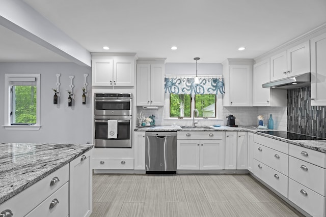 21 Corrina Ln, Salem, CT 06420 - kitchen with appliances with stainless steel finishes, a sink, under cabinet range hood, healthy amount of natural light, and recessed lighting