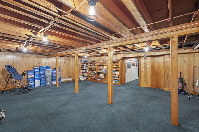 21 Corrina Ln, Salem, CT 06420 - unfinished basement featuring wood walls and carpet flooring