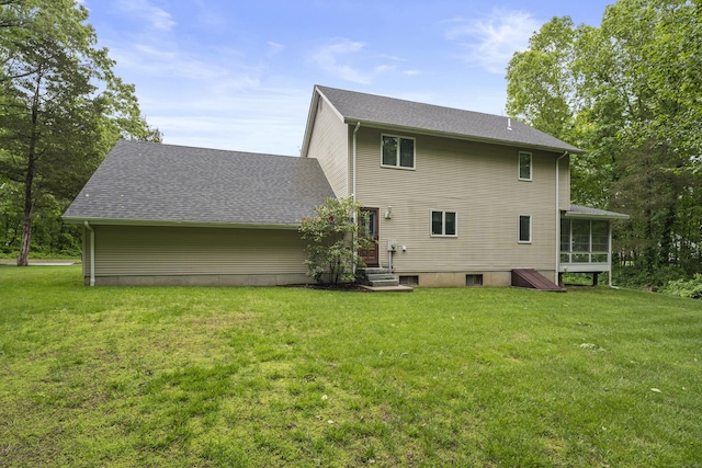 21 Corrina Ln, Salem, CT 06420 - rear view of house with a sunroom, a yard, entry steps, and roof with shingles