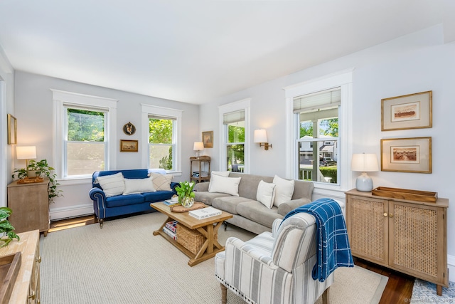10 Fairfield Ave, Darien, CT 06820 - living area featuring wood finished floors and a baseboard radiator