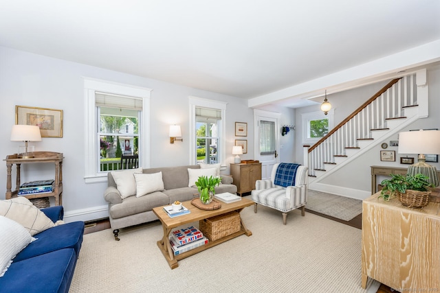 10 Fairfield Ave, Darien, CT 06820 - living room with plenty of natural light, stairs, and baseboards
