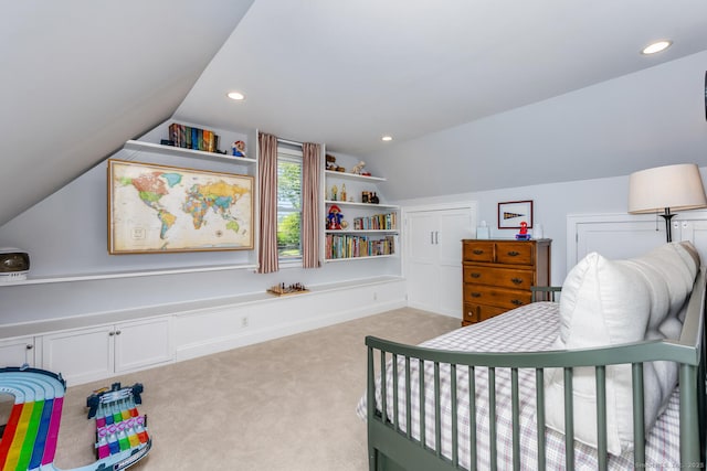 10 Fairfield Ave, Darien, CT 06820 - bedroom featuring lofted ceiling, carpet flooring, and recessed lighting