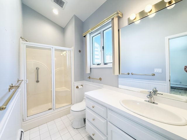 12 Rolling Ln, Norwalk, CT 06851 - full bath featuring a shower stall, a baseboard radiator, toilet, and tile patterned flooring