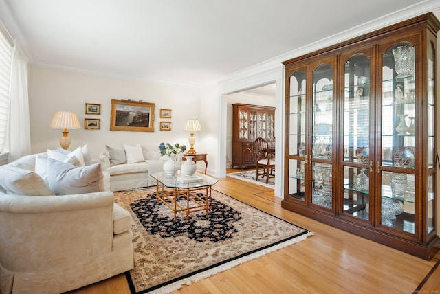 129 Brookmere Dr, Fairfield, CT 06824 - living room featuring light wood-type flooring, ornamental molding, and healthy amount of natural light