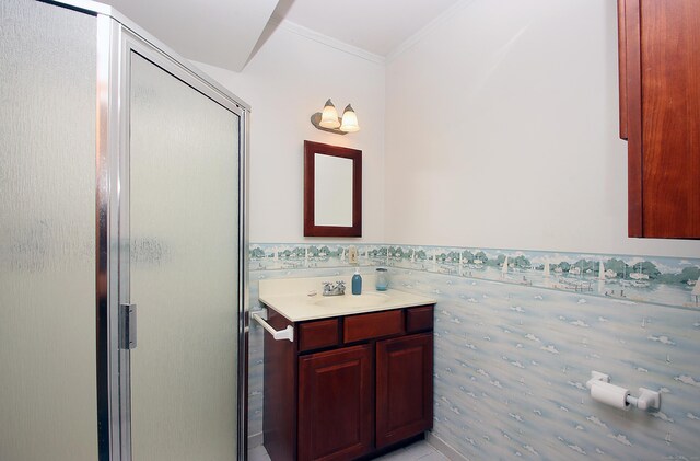 171 Main St, East Lyme, CT 06357 - full bath with a stall shower, vanity, and crown molding